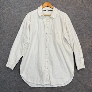 Pilcro Anthropologie Oversized Button Shirt Womens Large Linen Blend White Boxy